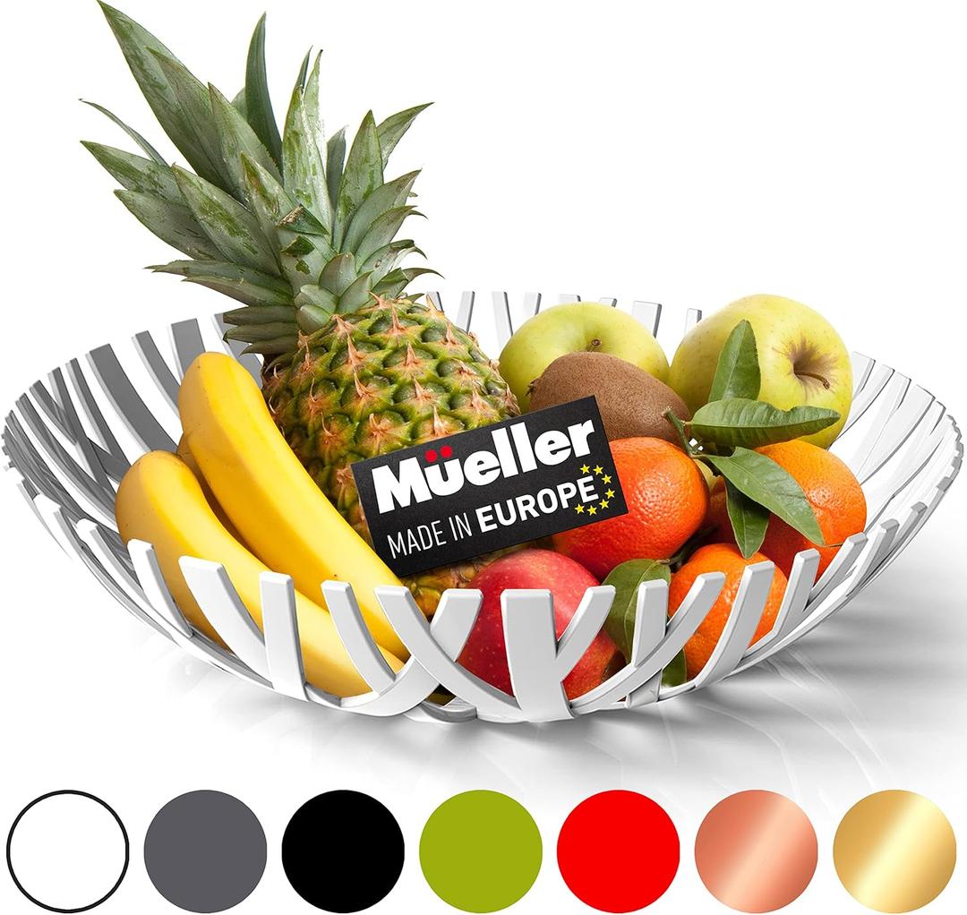 MUELLER Fruit Basket, Modern Fruit Bowl Made in Europe, Decorative Centerpiece for Home Decor, Ideal for Kitchen Counter, High-end Look, White MUELLER Fruit Basket, Modern Fruit Bowl Made in Europe, Decorative Centerpiece for Home Decor, Ideal for Kitchen Counter, High-end Look, White