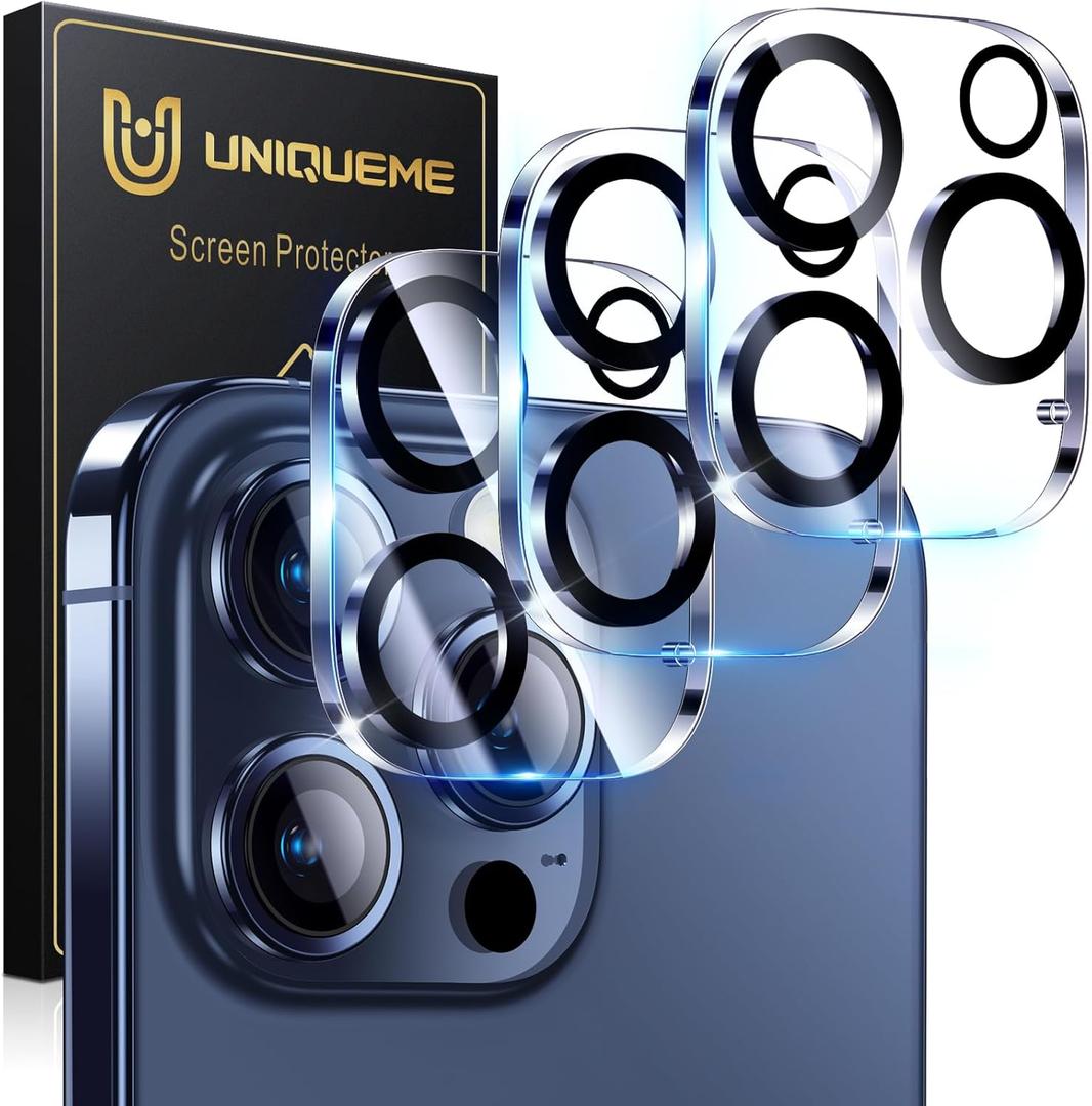 UniqueMe Compatible for 3 Pack iPhone 15 Pro/iPhone 15 Pro Max Camera Lens Protector, [Drop Protection] [Case Friendly] 9H Tempered Glass Camera Cover Screen [New Version] (Black Circle)