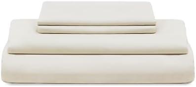 Organic Cotton Queen Sheets Set - 100% GOTS Certified Organic Cotton, Chemical-Free, 400 Thread Count, Deep Pocket, Soft Sateen Weave, Hypoallergenic, All-Season, Breathable Sheet Set (Queen - Ivory)