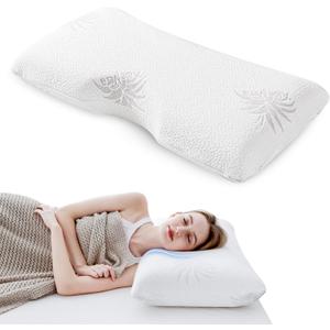 MLILY EGOHOME Cervical Neck Pillow, Aloe Vera Infused Memory Foam, Side Sleeper Pillow for Neck Pain, Skin Friendly, Medium Firm, 30x16 Inches, Queen