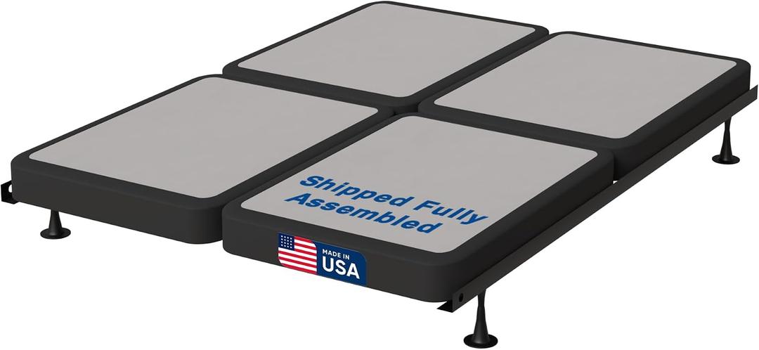 Treaton, 4-Inch Sturdy Wood Box Spring for Mattress Support - Durable and Fully Assembled, Natural Wood Foundation for King, Gray