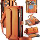 Strapurs for iPhone 17 Pro Max Detachable Wallet Case Compatible with Magsafe, RFID Blocking 9-Card Holder Zipper Strap Lanyard PU Leather Magnetic Phone Case for iPhone 17 Pro Max 6.9", Orange