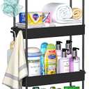 SOLEJAZZ Slim Rolling Storage Cart with Wheels 4 Tier Skinny Bathroom Storage Organizer Narrow Shelf Unit Thin Laundry Room Utility Cart for Bedside Kitchen Office Next to Fridge Small Places, Black
