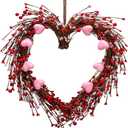 Valentines Wreaths for Front Door, 15in Valentines Day Wreath with Red Berries, Red Heart Wreaths Handmade Rustic Twig Wreath with Grapevine for Gifts Front Door Indoor Home Wedding Festival Decor