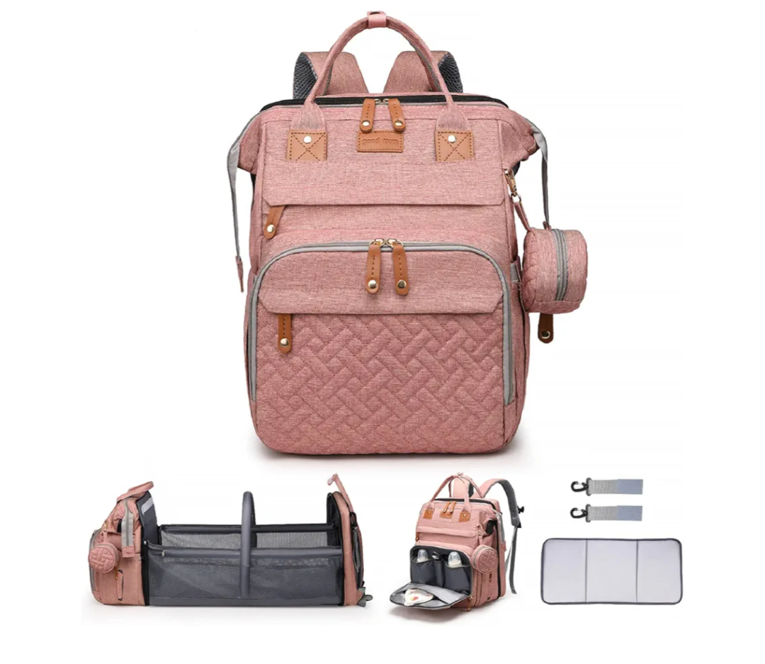 Baby Diaper Bags with Changing Station Multifunctional Waterproof Diaper Bag Backpack Travel Baby Bag with Changing Pad, Pacifier Case,Baby Essentials(Pink)