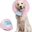 Supet Dog Cone Collar Adjustable After Surgery, Comfortable Pet Recovery Collar & Cone for Dogs, Elizabethan Dog Neck Collar Plastic Practical (10×32in, Pink)