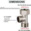 2PACK Bidet T-Adapter, 7/8" (15/16") and G1/2 Solid Brass 3-Way Tee Connector, Polished T Valve Toilet Tank Adapter for Handheld Bidet, Shower Head, and Sprayer Hose
