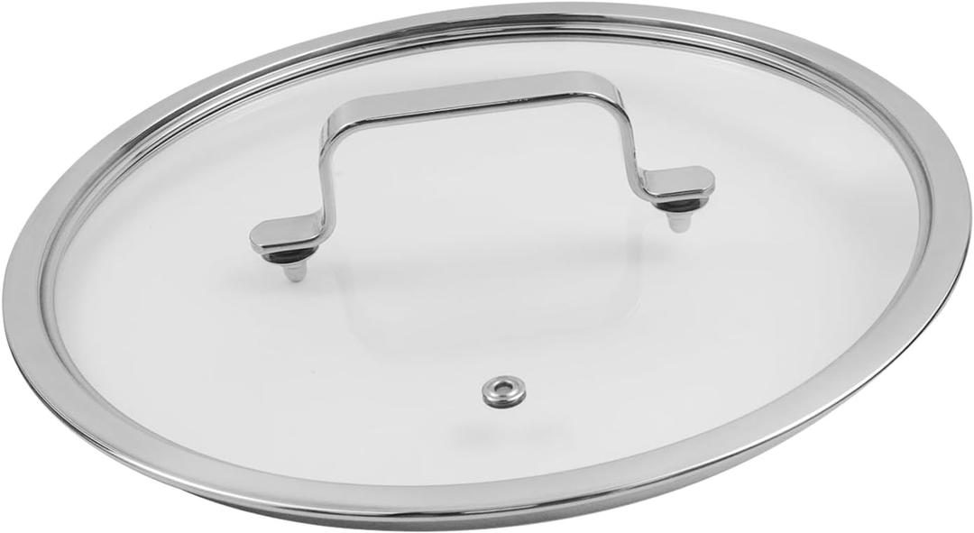 LC LICTOP Flat Tempered Glass Lid, Fit for 10 Inch Cookware, Universal Pot and Pan Cover Replacement - Dishwasher Oven Safe, Glass Cover with Stainless Steel Edge & Rectangular Handle for Kitchen (Silver B)