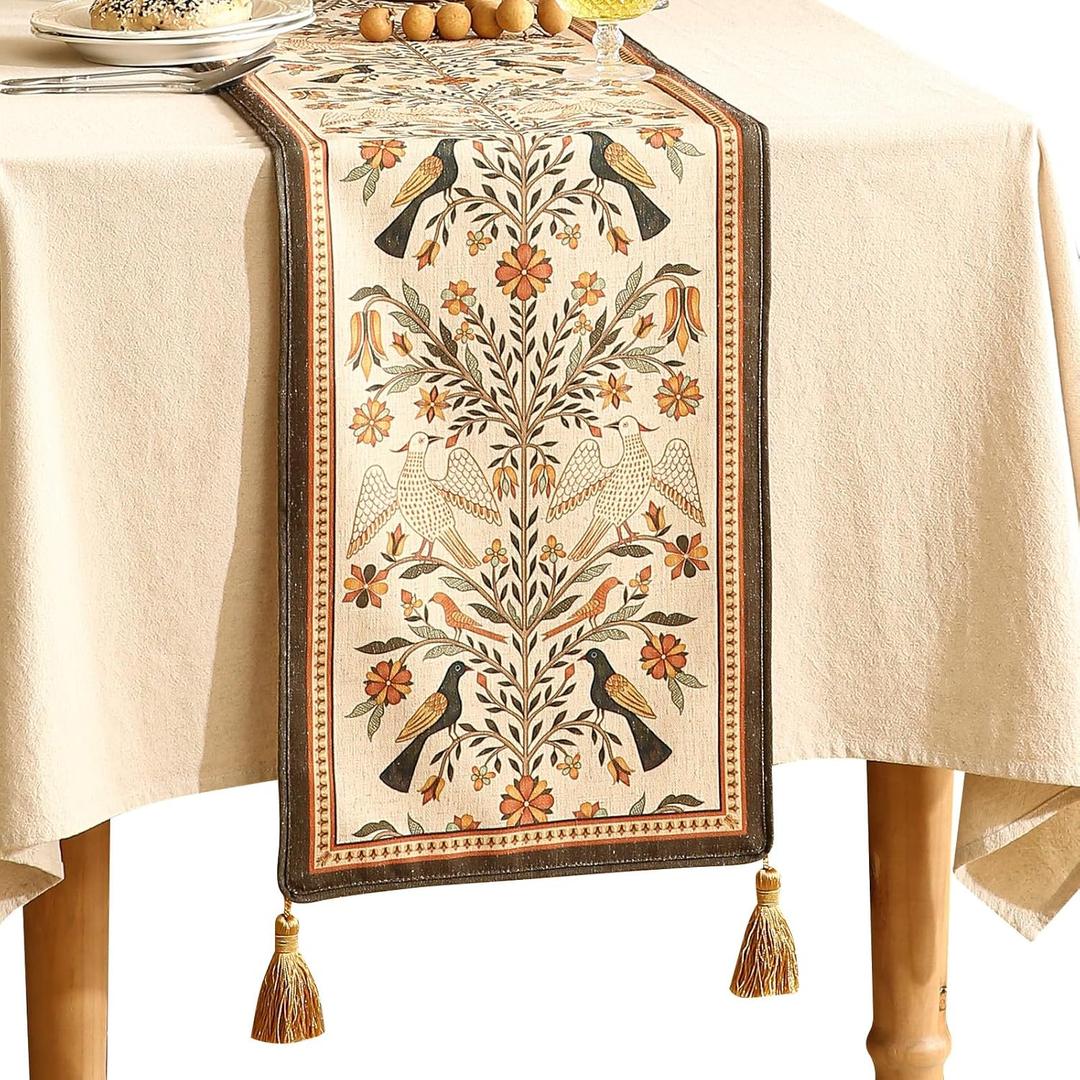 Floral Linen Long Table Runner 71 Inches Long,Luxury Vintage Rustic Italian Home Decor,Decorative Runner Table Cloth for Coffee & Dining Table and Living Room,12"x71" - Seville