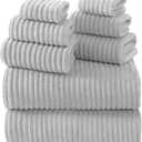 REDKISS Gray Bath Towels Set 8 Piece - Microfiber Bathroom Towels of 8 Large, Highly Absorbent Bath Towel, Soft Shower Towel for Bathroom, Hotel 2 Bath Sheet 2 Hand 2 Washcloths 2 Hair Towel Wrap
