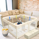 MiMi & Tom Baby Playpen with Mat – Safe Play Yard with 4 Pull-Up Rings, Ocean Balls & Toy Storage Basket – Large Minimalist Playpen for Babies & Toddlers (49” x 49”)