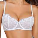 Avidlove Women's Sexy Lace Bra Sheer Balconette Underwire Unlined Everyday Bras Lingerie White, Size S