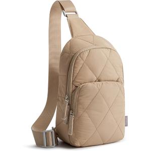 G4Free Sling Bag for Women, Casual Quilted Puffer Crossbody Purse Lightweight Fanny Packs for Daily Travel Work (Khaki)