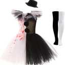 Girls Clown Costume Halloween Cosplay Clown Tutu Dress Costume for Kids with Hat (3Y)