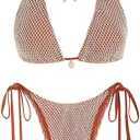 ZAFUL Women's Triangle Bikini Multiway Fishnet Tie Side Bandeau Halter String Bikini Set Two Piece Swimsuit Bathing Suits, Size: S