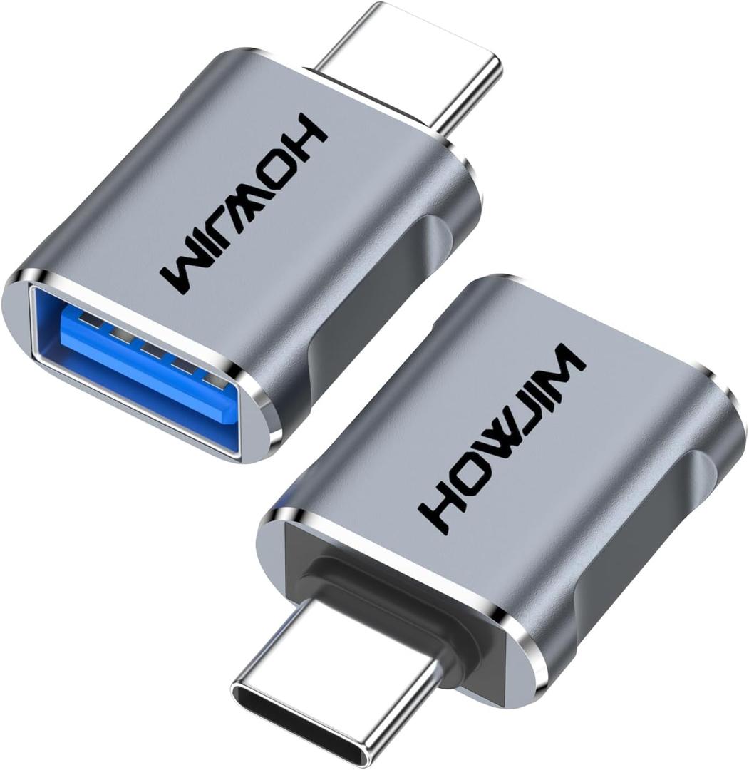 USB C to USB Adapter 2 Pack,10Gbps Data Transfer Fast Charging,USB C Male to USB 3.2 Female OTG Adapter for Phone 17/16/15 Pro Max,Pad Pro,M-acBook Pro/Air,D-ell XPS,Note-book,Phone,Laptop,Tablet Gray