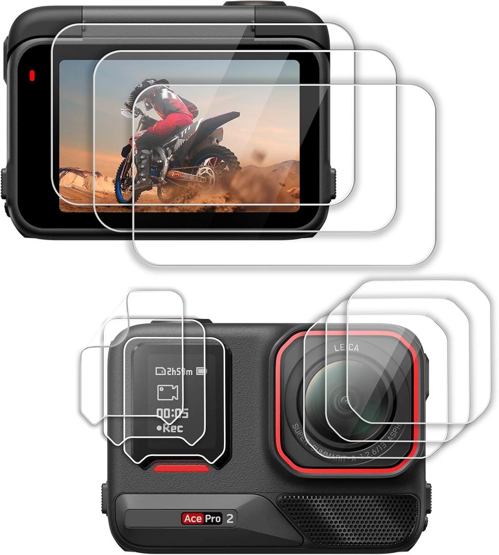 FiTSTILL 9PCS Lens&LCD Screen Protector for Insta 360 Ace Pro2,Tempered Glass Screen Cover Ultra HD 9H Hardness Scratch Resistant for Insta 360 AcePro 2 Action Camera Accessories