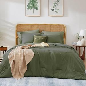 WRENSONGE King Size Comforter Set- 7 Pieces Soft Olive Green Bed in a Bag King with Fitted Sheet, Flat Sheet, 2 Pillow Shams, and 2 Pillowcases-Warm King Bedding Set for All Season