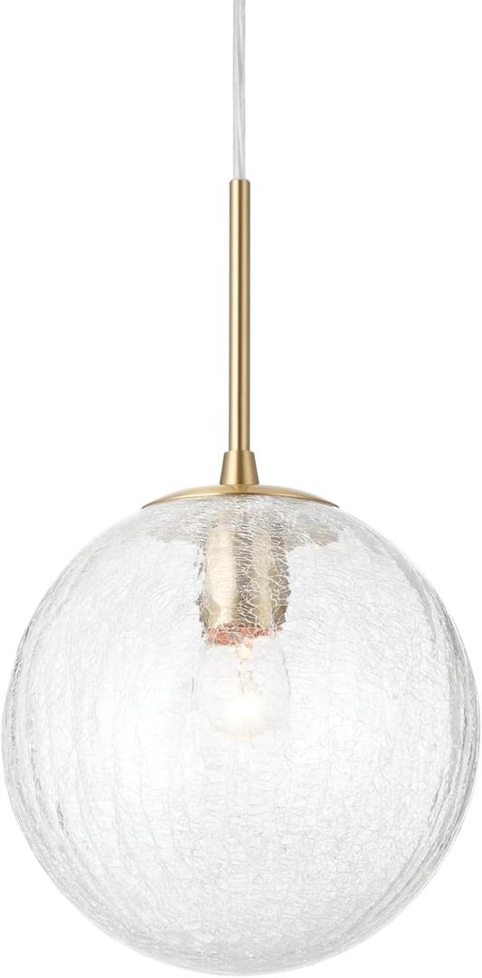 ALICE HOUSE 8-inch Modern Pendant Light for Kitchen Island, Brushed Brass Finish, Crack Glass Farmhouse Hanging Light Fixtures for Bathoom, Entryway and Hallway AL4601-P1