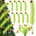 2 x Green Furry Christmas Picks 8pcs Lime Furry Christmas Tree Topper Decoration Green Curly Tree Picks with Red Ball Greens Pampas Grass Xmas Pick Elf Ornament for Xmas Wreath Vase Filler