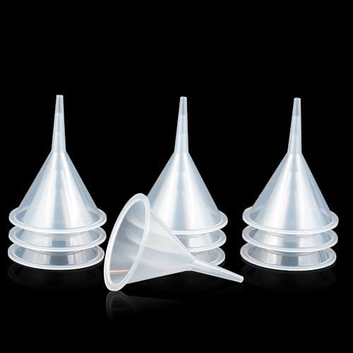 Mini Clear Polyethylene Funnel Kit - 10 Pcs Narrow Neck Funnels for Perfume, Water Bottle, Powder, Capsule, Oils, Kitchen, Lab & More