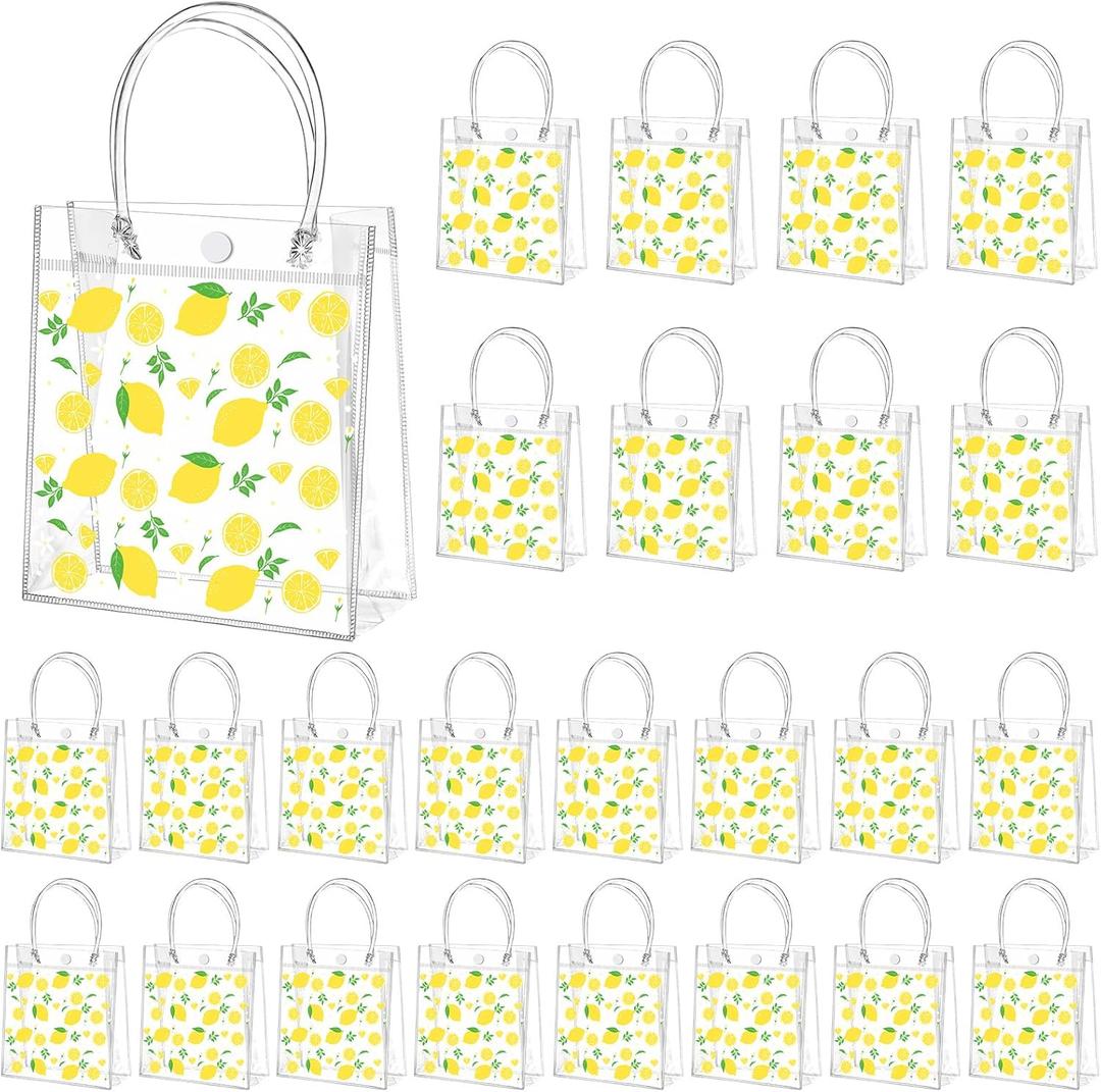 Tioncy 24 Pcs Lemon Party Favor Bags PVC Gift Snacks Bags She Found Her Main Squeeze Bridal Shower Party Favors with Handles Clear Lemon Theme Treat Goodies for Wedding Summer Supplies