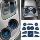 for Dodge Challenger Accessories 2015-2024 Custom Fits Cup Holder Insert Anti-dust Mats Door Pocket Center Console Liners (Blue Trim) - 11 PCS Set