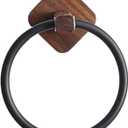Towel Rack Aluminum Wood Towel Ring Hand Towel Holder for Bathroom Towel Rack Hanger for Kitchen Wall Mount Heavy Duty Storage, Walnut Black
