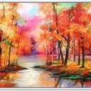 Colorful Autumn Trees By The Lake In Autumn - Modern Framed Canvas Wall Art Print, 32x24, Orange (32L" x 24W")