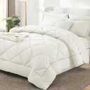 CozyLux King Size Comforter Set Ivory - 7 Pieces Bed in a Bag King, Luxury Soft Bed Set for All Seasons, Bedding Set with Down Alternative Comforter, Sheets, Pillowcases & Shams