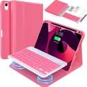 for iPad 10th Generation Case with Keyboard,Adjustable 7 Color Backlit, Detachable with Pencil Holder,Bluetooth Keyboard for 10.9 inch 2022(Included Capacitor Pen Cleaning Cloth) (dark pink)