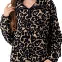 Fashion Women's Sherpa Pullover, Fleece Stand Collar Jacket with Animal Geometric Print, Cozy Winter Outerwear (Black Leopard) Medium
