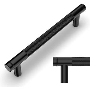 Amerdeco 10 Pack Matte Black Knurled Cabinet Pulls 5 Inch Center to Center Kitchen Cabinet Handles for Drawer Dresser, Cupboard and Wardrobe ZH0031