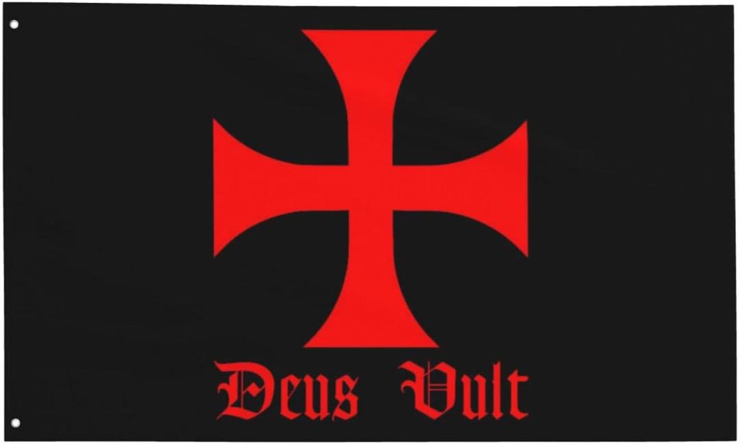 Crusader Flag 3x5 ft Deus Vult Knights Templar Flag with Jerusalem Cross Double Stitched Polyester Banner with Brass Grommets Fade Resistant