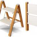Taranta 2 Step Ladder,Aluminum Lightweight Folding 2 Step Stool with Anti-Slip Wide Pedal, 330lbs Capacity Step Ladder for Household,Kitchen,Office - White Woodgrain