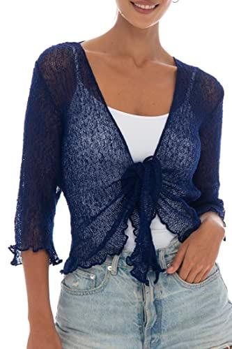 Back From Bali Womens Lightweight Knit Cardigan Shrug Lite Sheer Navy Size M