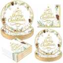 Homlouue Christmas Paper Plates and Napkins, Christmas Tree Gold Plate and Napkin Disposable, Holiday Paper Plates and Napkins Sets for Xmas Holiday Winter Dinner, Merry Xmas Plate for Party Supplies