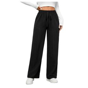 SHENHE Women's Wide Leg Pants Drawstring High Waisted Textured Casual Loose Travel Pants Black Petite S (S)