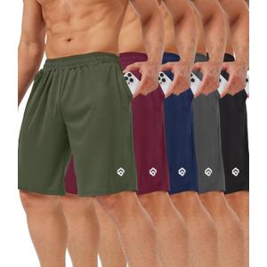 5 Pack Mens Shorts Casual with Pockets,Mens Athletic Shorts 9''Quick Dry Basketball Shorts Men for Gym Running (Large, Black,dark Gray,army Green, Red,navy)