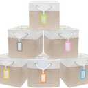MANCHUANG 4 Pack Cube Storage Bins, 11 x 11 Inch Stitching Color Collapsible Fabric Storage Basket with Ropes, Foldable Storage Cubes for Home, Office,Closet, Clothes (White & Beige)