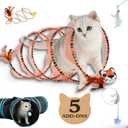 Toy Box 5 Interactive Indoor Cat Toys with Spiral Tunnel, 3-Way Mesh Tunnel, Feather Wand, Ribbon Teaser & Suction Cup for Active Cats