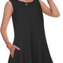 Summer Dresses for Women Beach Boho Sleeveless Vintage Floral Flowy Pocket Tshirt Tank Sundresses (Black, XL)