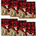 Horaldaily Christmas Cloth Napkins 18 x 18 Inch, Holy Nativity Red Buffalo Plaid Party Dinner Decoration Washable Napkins Set of 6