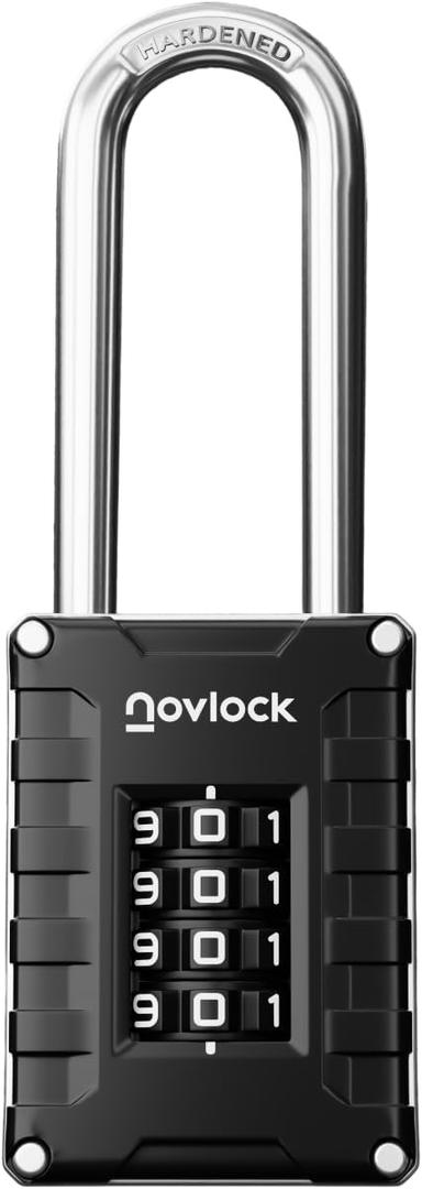 2.76 in Long Shackle Combination Lock | 4-Digit Padlock for Gym Locker, Cabinets, Toolboxes, Gates, Fences, Sheds | 1-Pack, Black/Silver