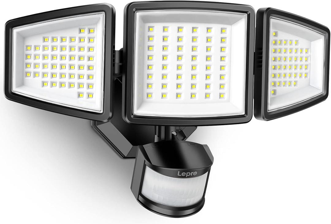 Lepro LED Security Lights, Outdoor Motion Sensor Light, Flood Lights with 3 Adjustable Heads, 270 Wide Lighting Angle, 27W 3200LM Super Bright, IP65 Waterproof for Yard Porch Garage, Black