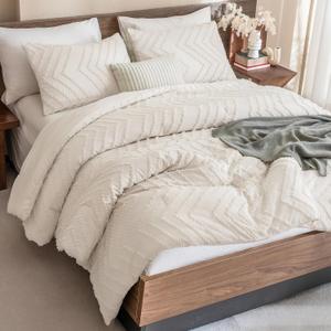 Andency Oversized Queen Comforter Set, Beige Boho Cream Soft Warm Neutral Bedding Comforter Sets, 3 Pieces Aesthetic Chevron Farmhouse Cute Bohemian Textured Bed Set