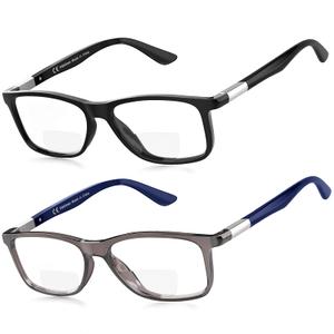 Missfive 2 Pack Classic Bifocal Reading Glasses for Men Women, Premium Metal Spring Hinge Lightweight Frame Readers, Anti Blue/UV Protection Near-Far Dual-Use Eyewear 2.25x