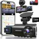 4K+4K+1080P 3 Channel Dash Cam Front and Rear with Cabin, Free 128GB Card, 5.8GHz WiFi & APP, Built-in GPS, ADAS, Super Night Vision, G-Sensor, Loop Recording, 24H Parking Mode Car CameraBlue