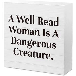 Funny Librarian Bookish Appreciation Thank You Gift for Women Book Lovers Her Friend Coworkers Librarian A Well Read Woman Desk Decor Decorative Wooden Box Sign 5 X 5 Inch
