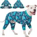 LovinPet Large Dog Clothes, Pet Anxiety Relief, UV Protection, Large Breed Dog Pajamas, Lightweight Stretchy Knit Fabric Onesie, Blue Elephant Print Weimaraner Jammies, Pet PJ's/XL